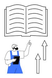 worker pointing at growth concept with open book vector image