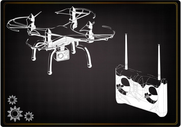 3d model of quadcopter and radio remote control vector image