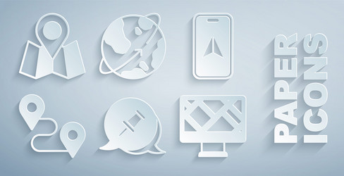 set push pin city map navigation route location vector image