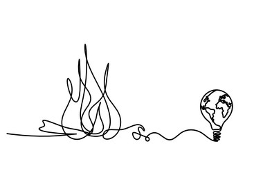 abstract fire with globe light bulb as line vector image