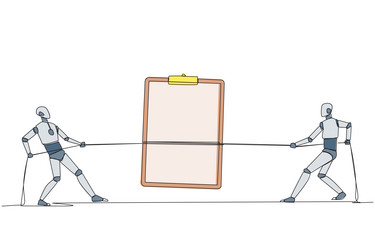 single continuous line drawing two smart robots vector image