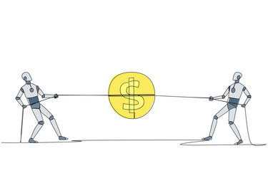 single one line drawing two robots fighting over vector image