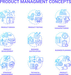 Product management blue gradient concept icons set vector