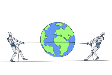 continuous one line drawing two robots fighting vector image