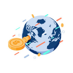 isometric bitcoin key unlock the world vector