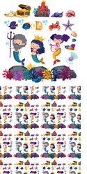 seamless background design with mermaids and sea vector