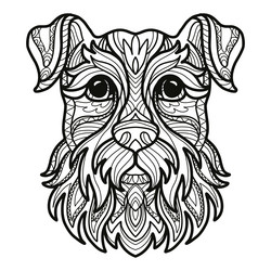 Schnauzer head dog coloring book page vector