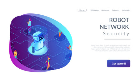 Social robotics isometric 3d landing page vector