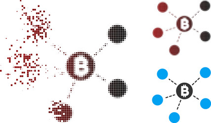 fragmented pixel halftone bitcoin net structure vector image