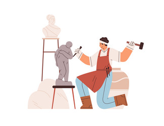 sculptor with hammer and chisel making stone vector image