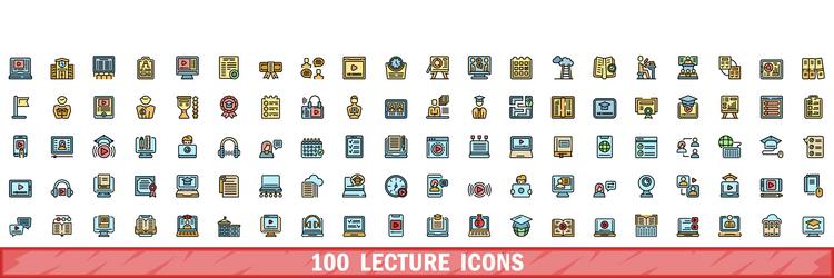 100 lecture icons set color line style vector image