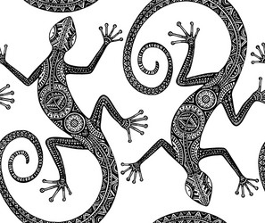 Hand drawn lizard or salamander with ethnic tribal