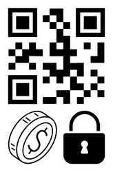qr code with coin and padlock symbolizing secure vector image
