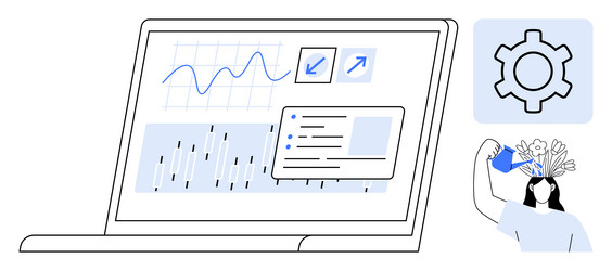 interactive data analytics on laptop with creative vector image
