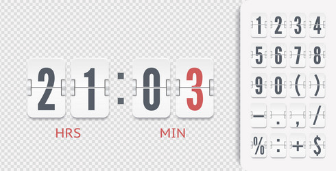 white analog countdown font flip numbers vector image