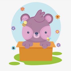 bear in box cartoon vector