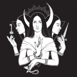 triple lunar goddess hecate ancient greek vector