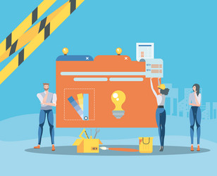 buiders and data folder with webpage under vector image