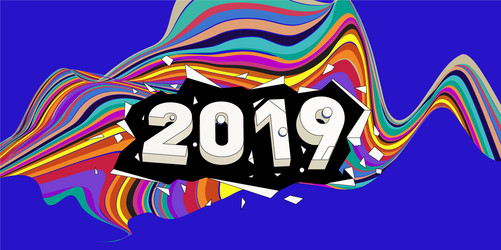 2021 new year text with wavy colorful line vector image