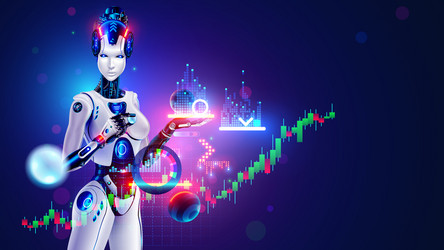 robot ai trader analysing chart of stock exchange vector image