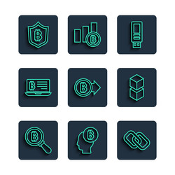 set line magnifying glass with bitcoin think vector image