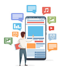 big smartphone with mobile app and near standing vector image