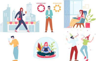 collection cartoon extravert and introvert vector image