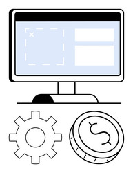 computer screen with interface gear and dollar vector image
