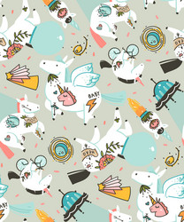 Cosmic Unicorns & Spaceships vector image