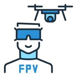 Man with goggles and fpv drone concept colored vector