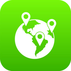 globe and map pointers icon digital green vector