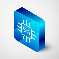 isometric computer processor 5g with microcircuits vector image