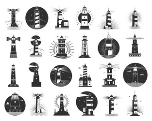 lighthouses with bright beams pointing out to sea Vector Image