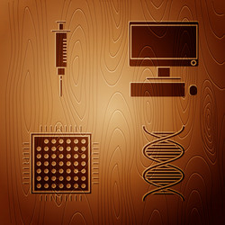 set dna symbol syringe processor and computer vector image