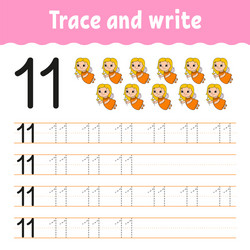 Trace and write number 11 handwriting practice vector