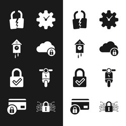 set cloud computing lock retro wall watch broken vector image
