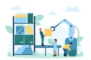 Warehouse automation process tiny people work Vector Image