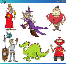 funny cartoon fantasy characters collection Vector Image