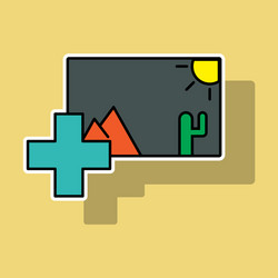 sticker upload image white flat icon on color vector image