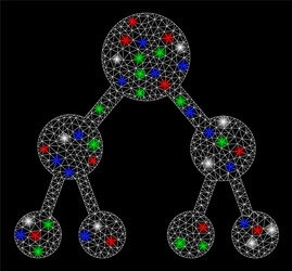 bright mesh carcass binary tree with light spots vector