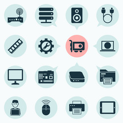 Gadget icons set with palmtop printing machine vector