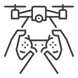 Quadcopter and gamepad in hands drone concept vector