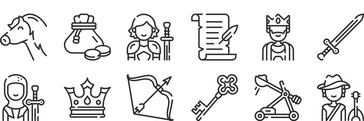 set 12 thin outline icons such as bard key vector image