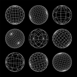 wireframe shapes lined sphere perspective mesh vector image