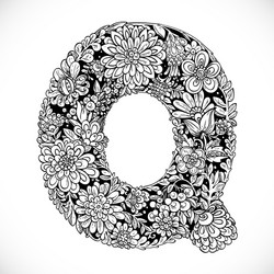 Doodles font from ornamental flowers - letter q vector