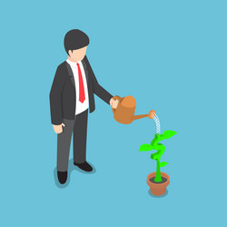 isometric businessman watering dollar flower plant vector