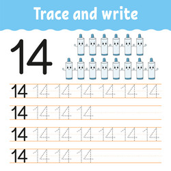 trace and write number 14 handwriting practice vector image
