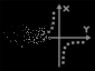 White fractured dotted halftone hyperbola plot vector