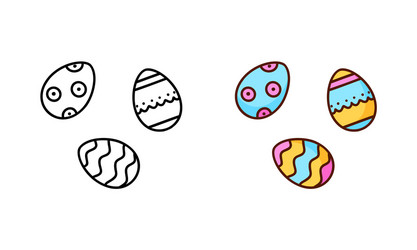 Decorated easter eggs doodle icon linear vector