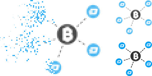 Dissolved dotted halftone bitcoin dash network vector